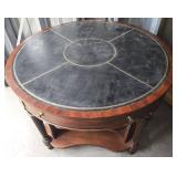 Henredon Mahogany Drum Table w/ Leather Top