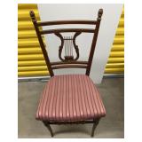 Wooden Lyre-Back Side Chair w/ Striped Upholstery