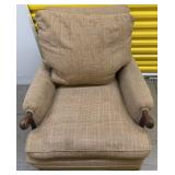 Upholstered Armchair w/Wooden Scroll Arms