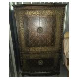1990s Black & Gold Embossed Armoire Cabinet