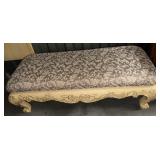 French Provincial-Style Carved Bench w/Damask