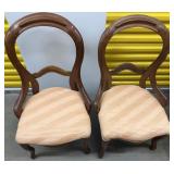 Pair Wood Balloon Back Upholstered Chairs