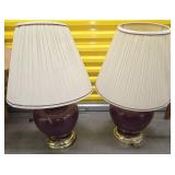Plum Glazed Table Lamps w/Shades