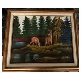 Chad Oï¿½Neal Signed Deer Lake Scene Painting
