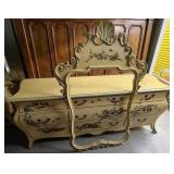 French Provincial Triple Dresser w/ Chinoiserie