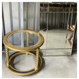Glass Top Gold Accent Table w/ Wall Mirror