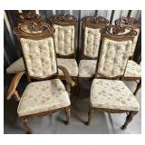 6 Ornate Wood Dining Chairs w/Upholstery