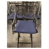4 Metal Patio Bar Stools w/ Blue Cushions