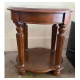 Wood Round Side Table w/ Lower Shelf