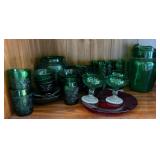 Green Depression Glassware Set w/ Pitcher