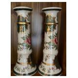 Pair Hand Painted Porcelain Candlesticks