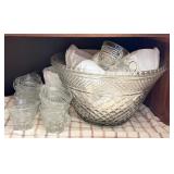 Pressed Glass Punch Bowl w/Cups