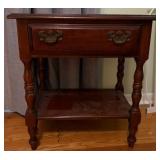 Wood Side Table w/ Drawer and Shelf