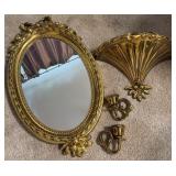 Gilt Wall Mirror w/ Shelf and Candle Holders