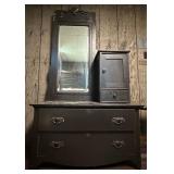 Antique Wood Dresser w/Mirror and Cabinet