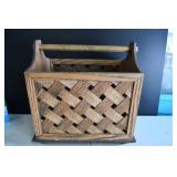 Vtg Wood Basketweave Magazine Holder