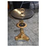 Vtg Brass & Marble Round Ornate Accent Table