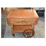 Vtg Solid Maple Dropleaf Tea Bar Cart