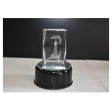 Dolphin LIghthouse Etched Crystal Paperweight