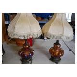 Pair of Vtg Carnival Glass Irradescent Lamps
