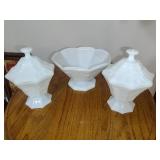 2 Milk Glass Compotes and 1 Bowl
