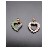 2 Sterling Silver with Gold Tone Heart Pendants