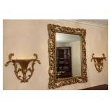 Gold Tone Ornate Mirror & Brackets