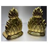 Vtg Lacquered Brass Pineapple Bookends
