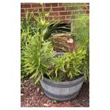 Outdoor Barrel-Look Planter w/ Green Plants