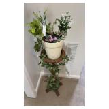 Faux Plant w/ Wooden Plant Stand