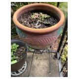 Decorative Painted Terra Cotta Pot w/ Stand