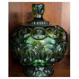 L.E. Smith Green Moon & Stars Covered Compote