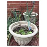 Ornate Concrete Planter Pot w/ Leaf Motif