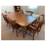 Oak Dining Table w/ 7 Windsor Chairs
