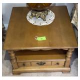 Wood End Table w/Drawer & Turned Legs