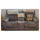Gray Upholstered Double Reclining Loveseat w/