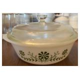 Glasbake Green Daisy Casserole w/ Lid
