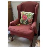 Upholstered Wingback Armchair w/ Stool
