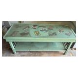 Green Wooden Table with Glass Top
