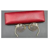 Gold-Toned Round Glasses with Case