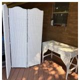 White Wicker Room Divider & Table