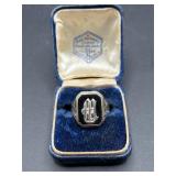 Vtg. 14K Gold & Black Onyx Initial Signet Ring