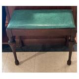 Wooden Bench With Green Upholstery