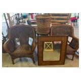 Wicker Chairs, Stool, and Mirror