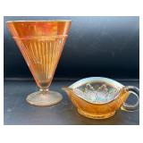 Amber Glass Vase and Leaf Dish