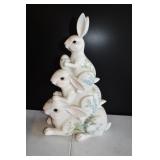 Wood 3 Bunny Statue