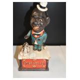 Vtg Cast Iron Stump Speaker Coin Bank