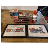 Western Train Tin Toy & 2 Prints
