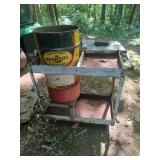 Rolling Cart & Pennziol Oil Barrel