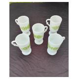 5 pcs Mid Century Milk Glass Pedestal Glasses